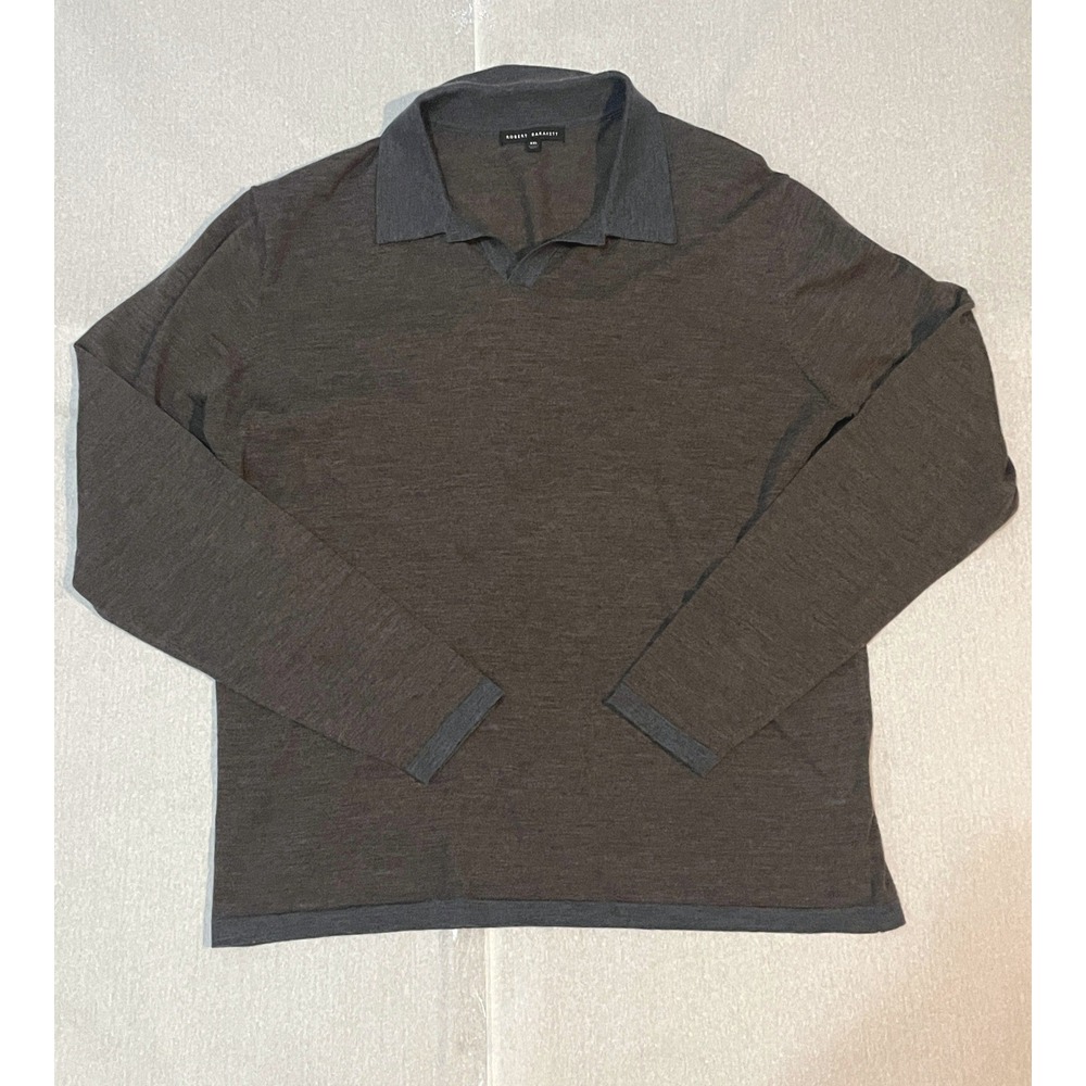 Robert Barakett Renwood Long Sleeve Wool Blue Gray Polo XL